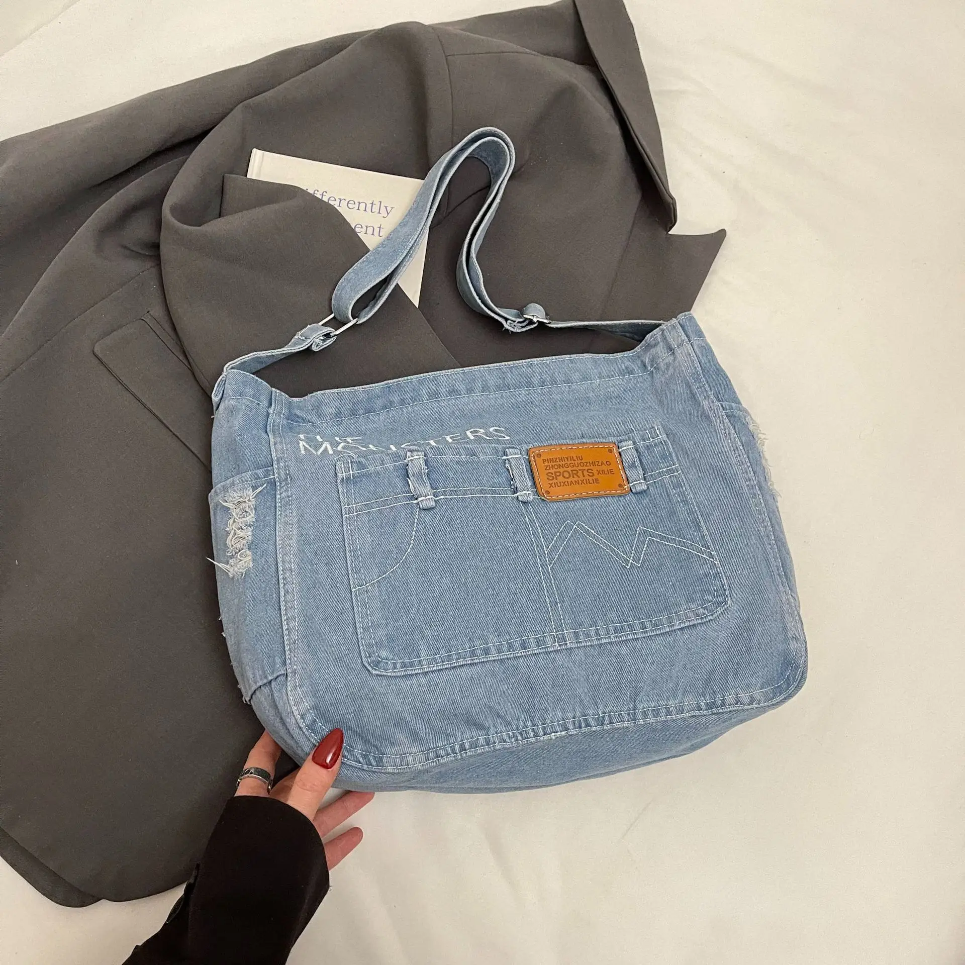 Light Blue Denim Crossbody Shoulder Bag for Women - Image 3