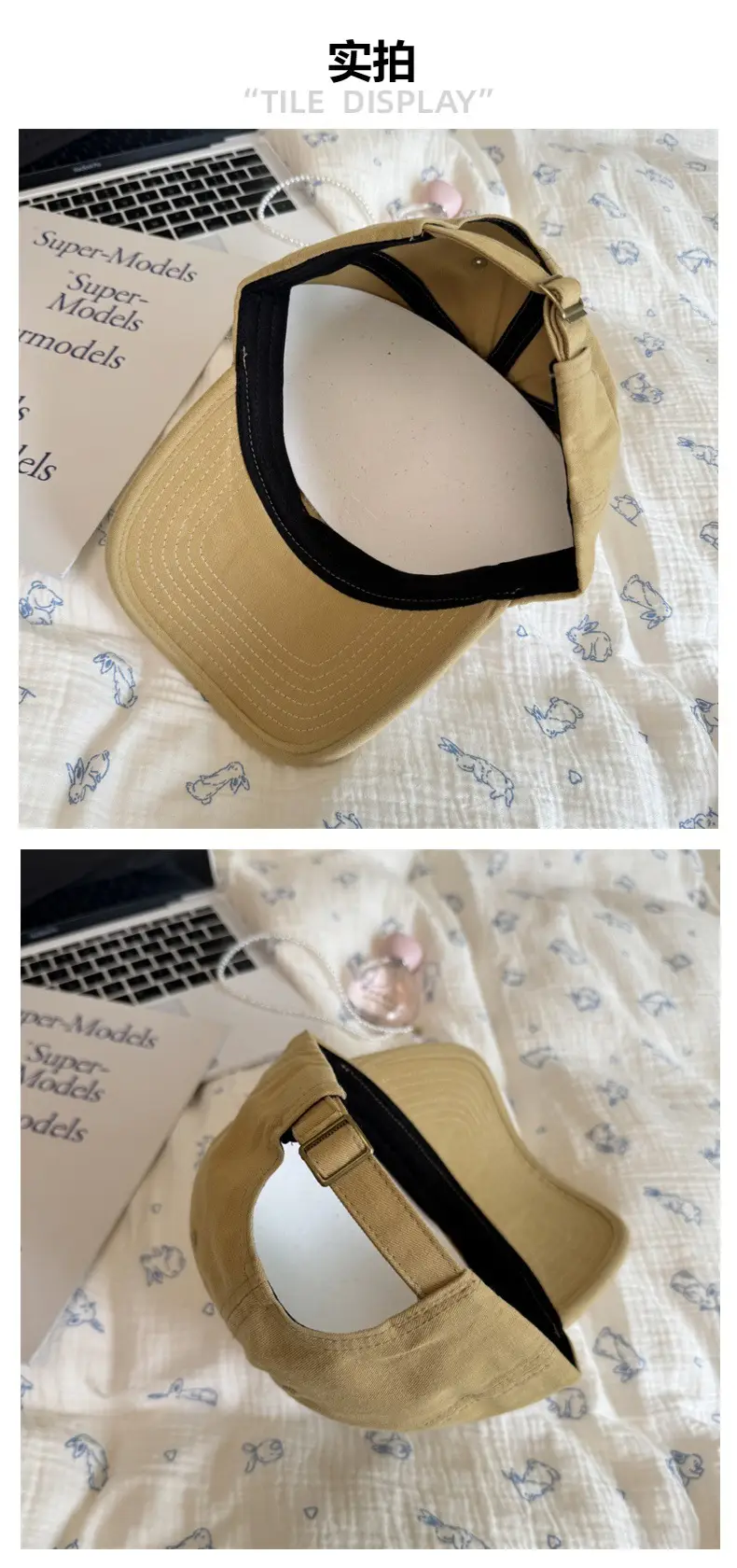Women's Gray Embroidered Baseball Cap with Wide Brim — feature 5