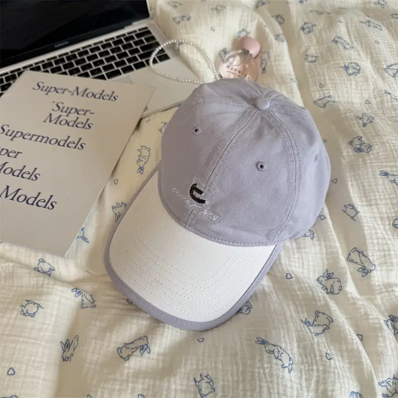 Women's Gray Embroidered Baseball Cap with Wide Brim - Image 2