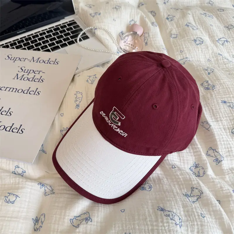 Women's Gray Embroidered Baseball Cap with Wide Brim - Image 3