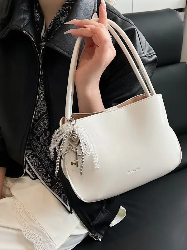 Pink Korean Handheld Bucket Bag with Crystal Bow