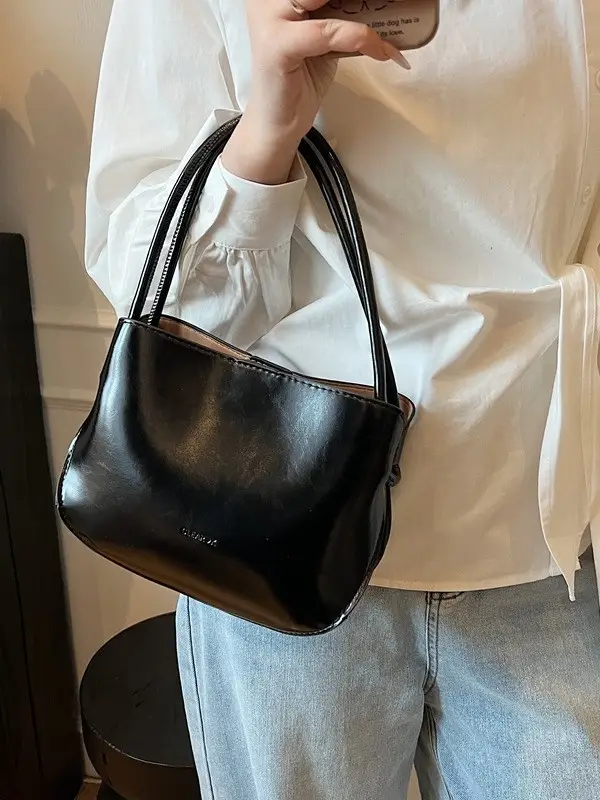 Pink Korean Handheld Bucket Bag with Crystal Bow