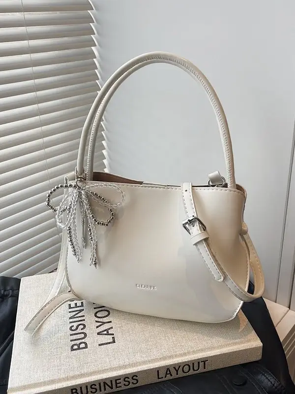 Pink Korean Handheld Bucket Bag with Crystal Bow