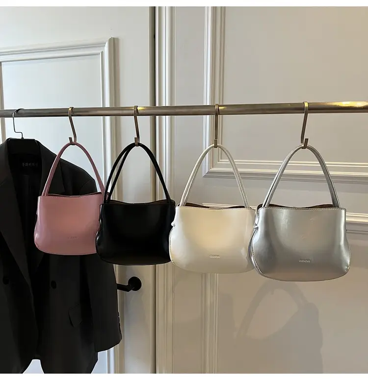 Pink Korean Handheld Bucket Bag with Crystal Bow — feature 14