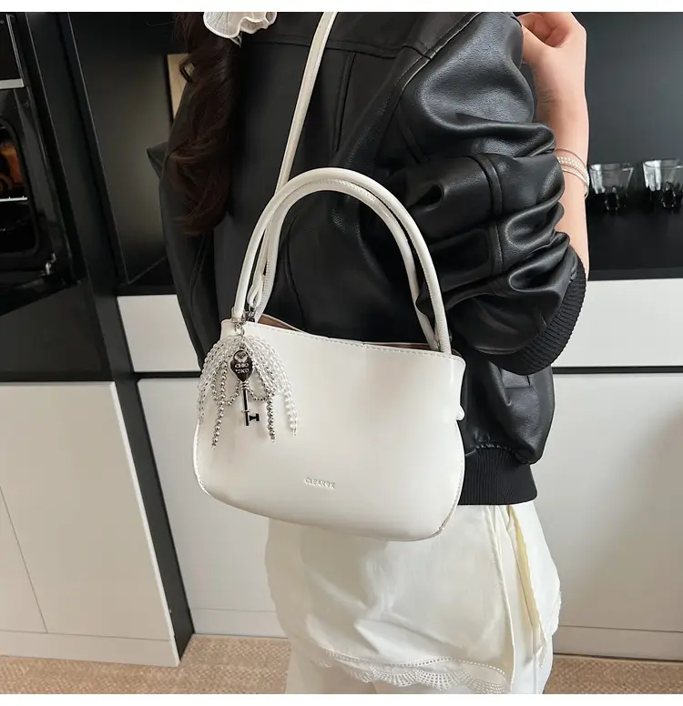 Pink Korean Handheld Bucket Bag with Crystal Bow — feature 15
