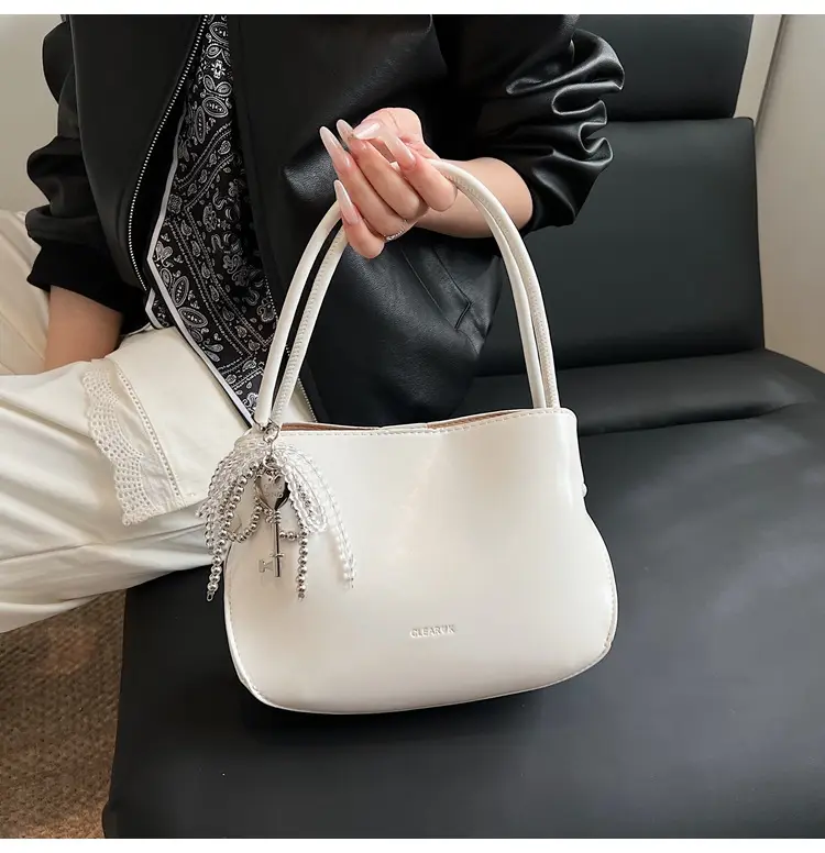 Pink Korean Handheld Bucket Bag with Crystal Bow — feature 22