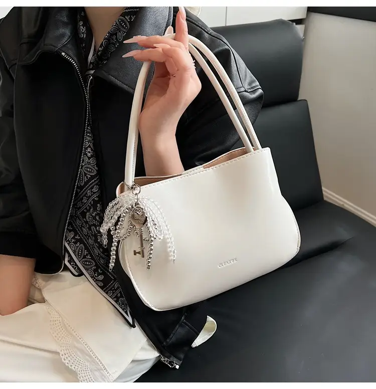Pink Korean Handheld Bucket Bag with Crystal Bow — feature 23