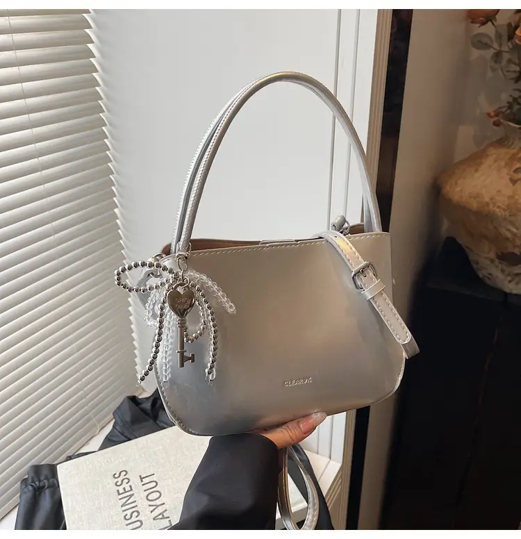 Pink Korean Handheld Bucket Bag with Crystal Bow — feature 47