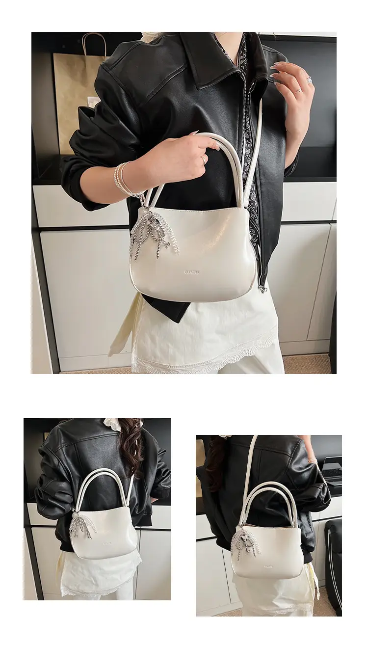 Pink Korean Handheld Bucket Bag with Crystal Bow — feature 9