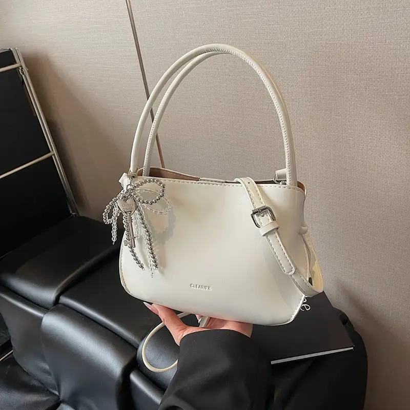 Pink Korean Handheld Bucket Bag with Crystal Bow
