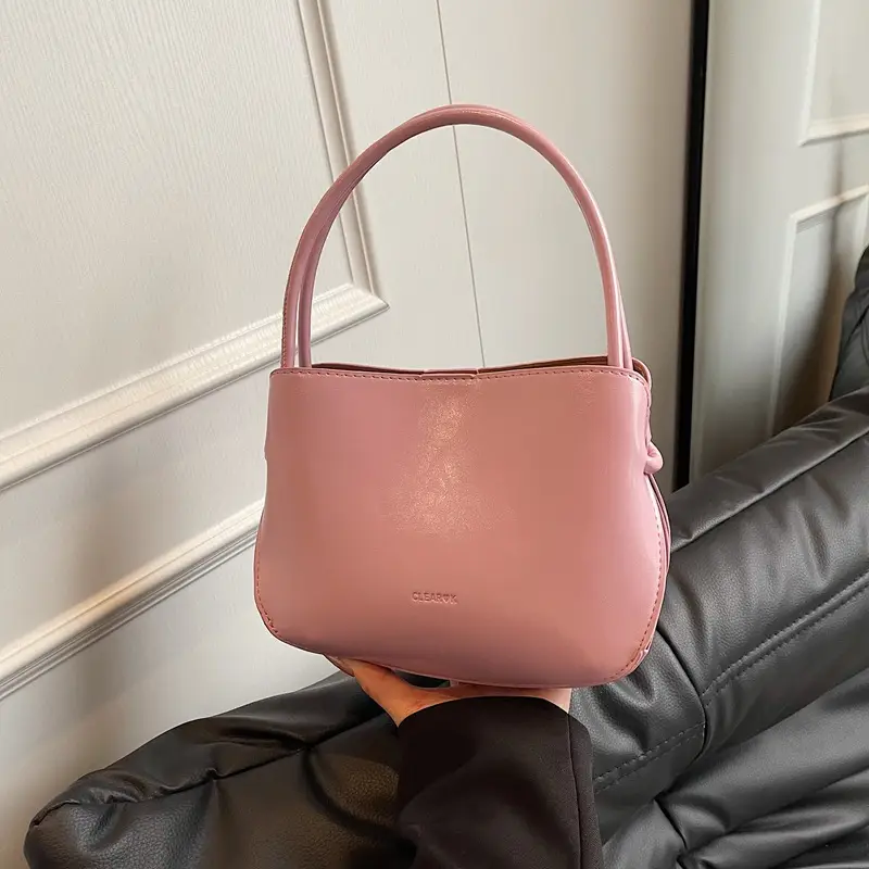 Pink Korean Handheld Bucket Bag with Crystal Bow