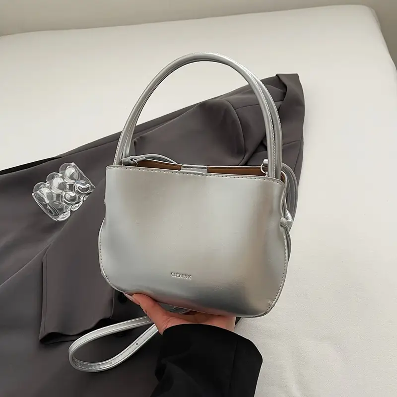 Pink Korean Handheld Bucket Bag with Crystal Bow