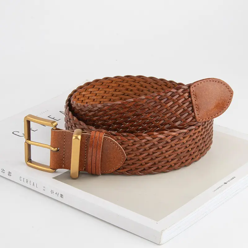 Woven Ladies Waist Belt Brown Pin Buckle Wholesale - Image 9