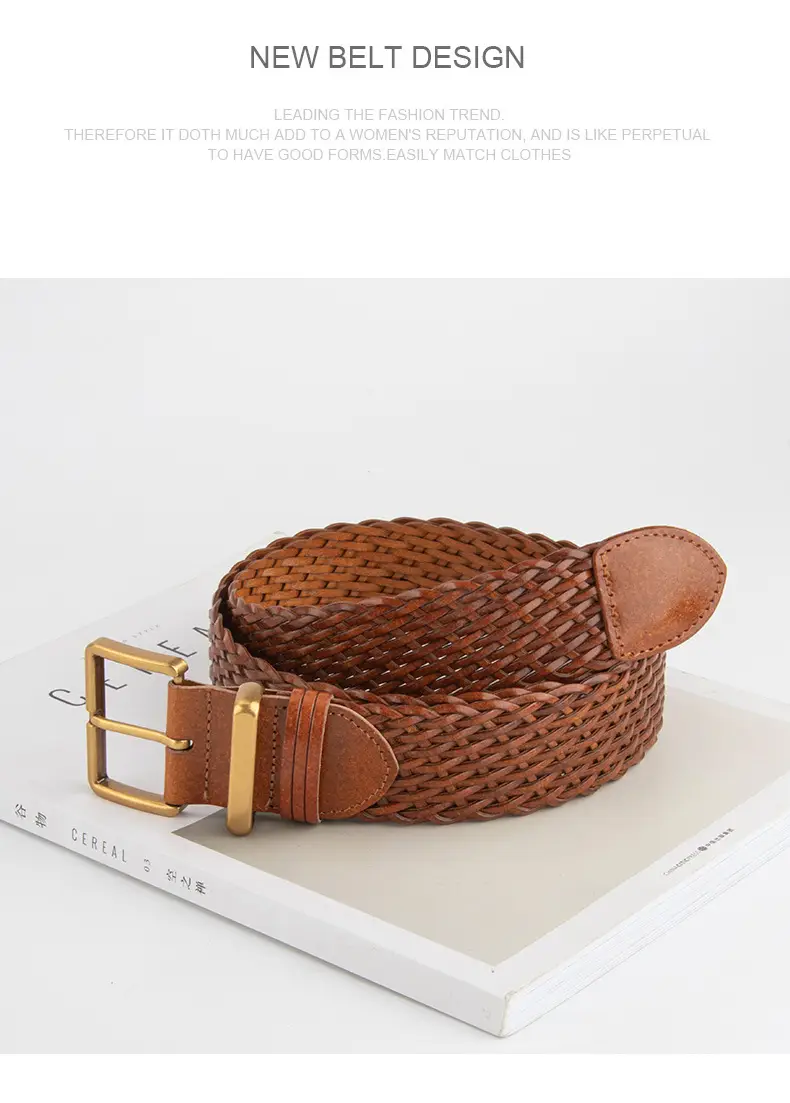 Woven Ladies Waist Belt Brown Pin Buckle Wholesale — feature 10