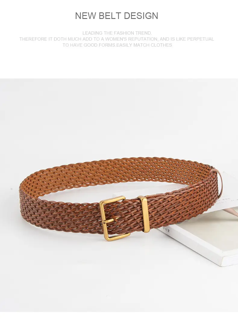 Woven Ladies Waist Belt Brown Pin Buckle Wholesale — feature 11