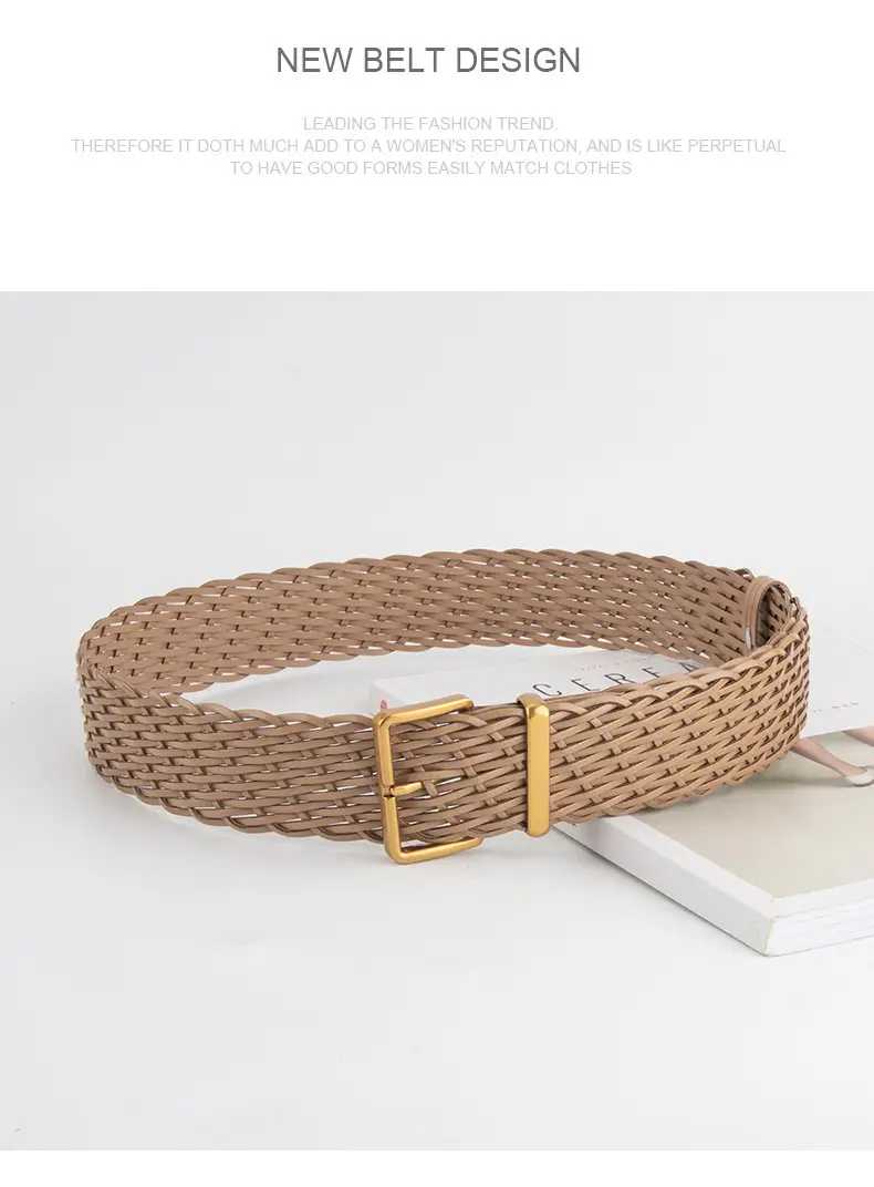 Woven Ladies Waist Belt Brown Pin Buckle Wholesale — feature 14