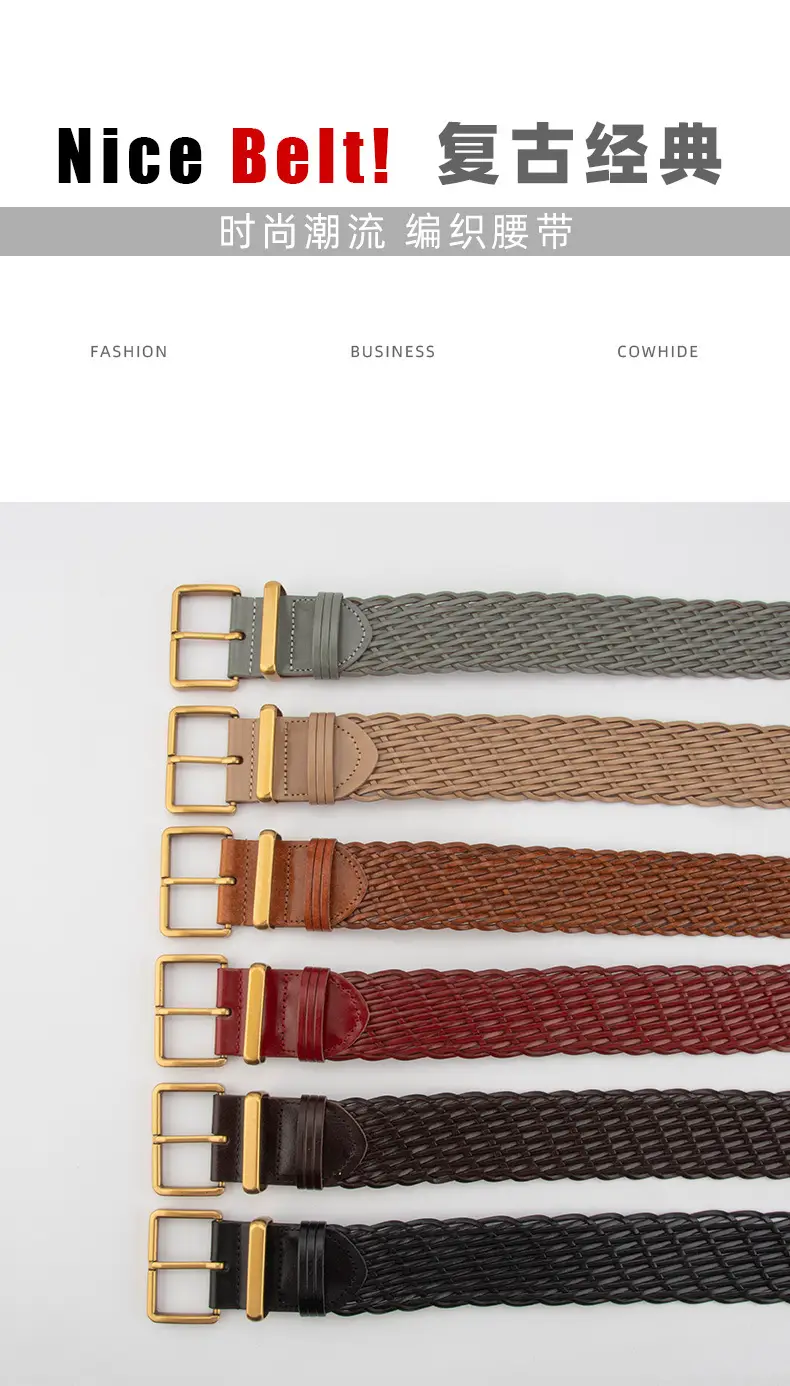 Woven Ladies Waist Belt Brown Pin Buckle Wholesale — feature 3