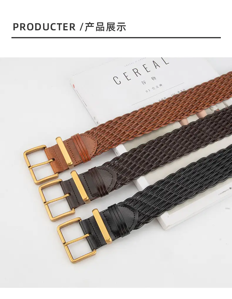 Woven Ladies Waist Belt Brown Pin Buckle Wholesale — feature 9