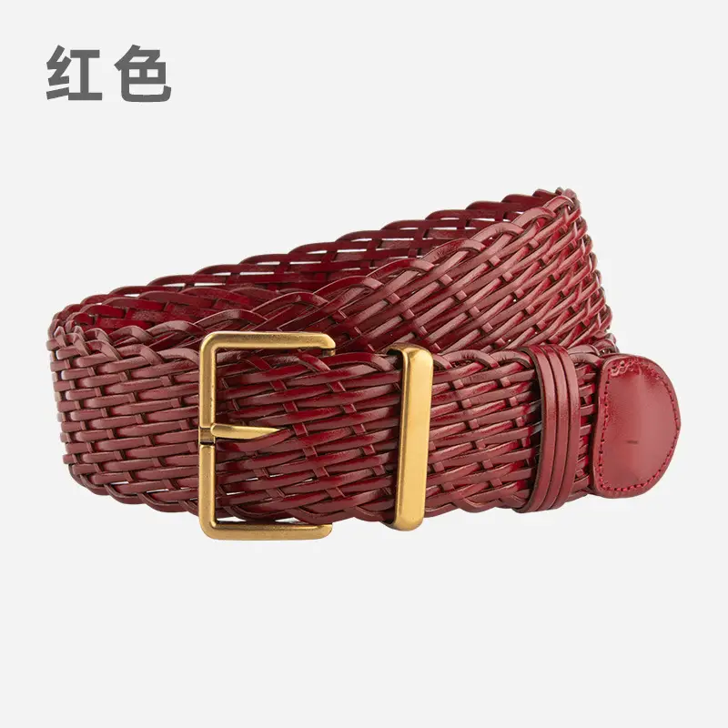 Woven Ladies Waist Belt Brown Pin Buckle Wholesale - Image 2