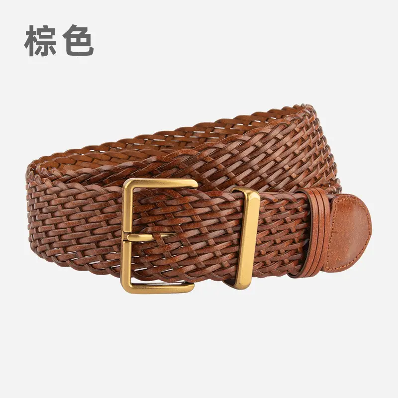 Woven Ladies Waist Belt Brown Pin Buckle Wholesale - Image 6