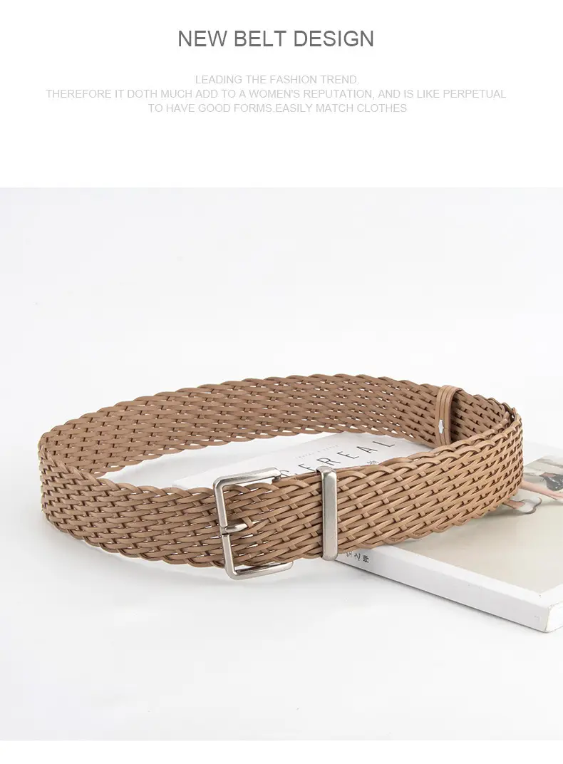 Woven Women's Belt Coffee Color Retro Style — feature 14