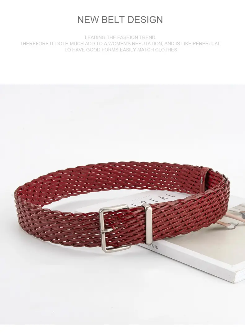 Woven Women's Belt Coffee Color Retro Style — feature 15