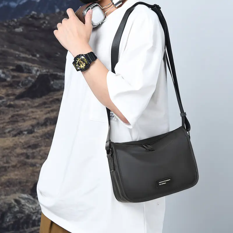 Men's Waterproof Oxford Crossbody Bag Black - Image 6