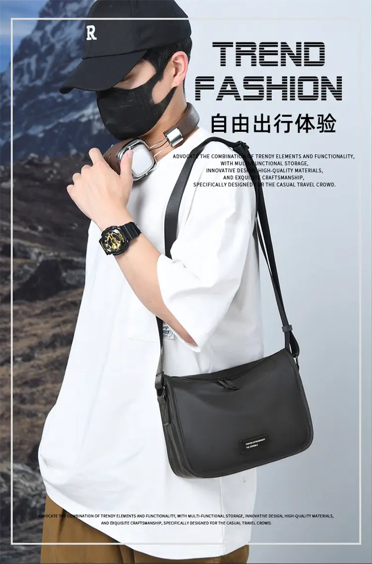 Men's Waterproof Oxford Crossbody Bag Black — feature 1