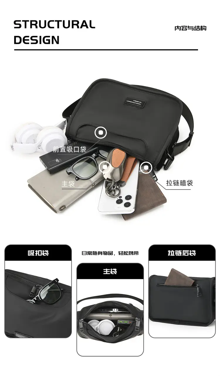 Men's Waterproof Oxford Crossbody Bag Black — feature 11