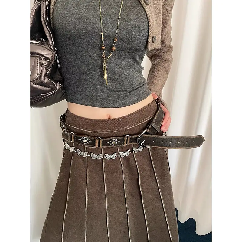 Bohemian Belted Skirt with Waist Chain & Rope Denim Pants - Image 14