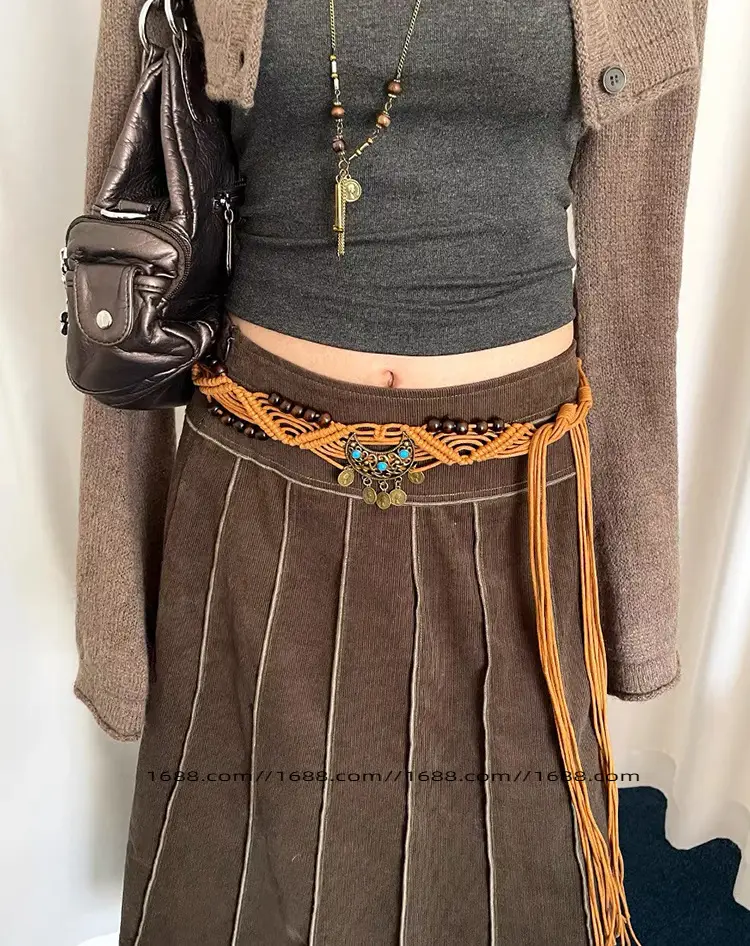 Bohemian Belted Skirt with Waist Chain & Rope Denim Pants — feature 12