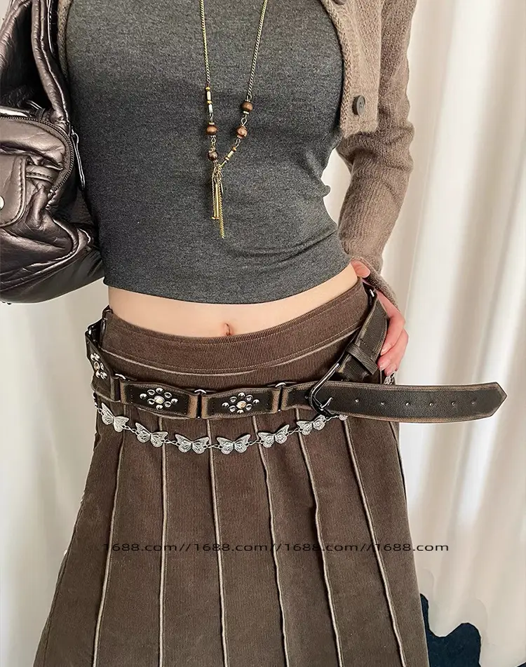 Bohemian Belted Skirt with Waist Chain & Rope Denim Pants — feature 14