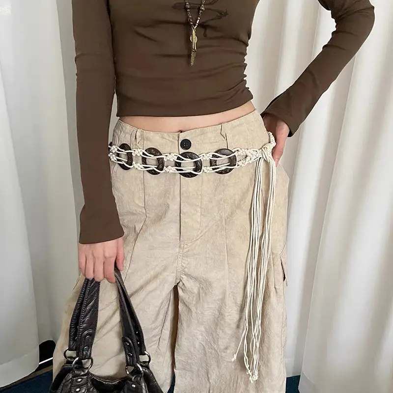 Bohemian Belted Skirt with Waist Chain & Rope Denim Pants - Image 2