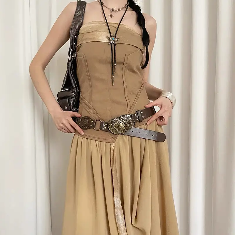 Bohemian Belted Skirt with Waist Chain & Rope Denim Pants - Image 3