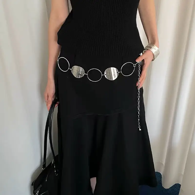 Bohemian Belted Skirt with Waist Chain & Rope Denim Pants - Image 4