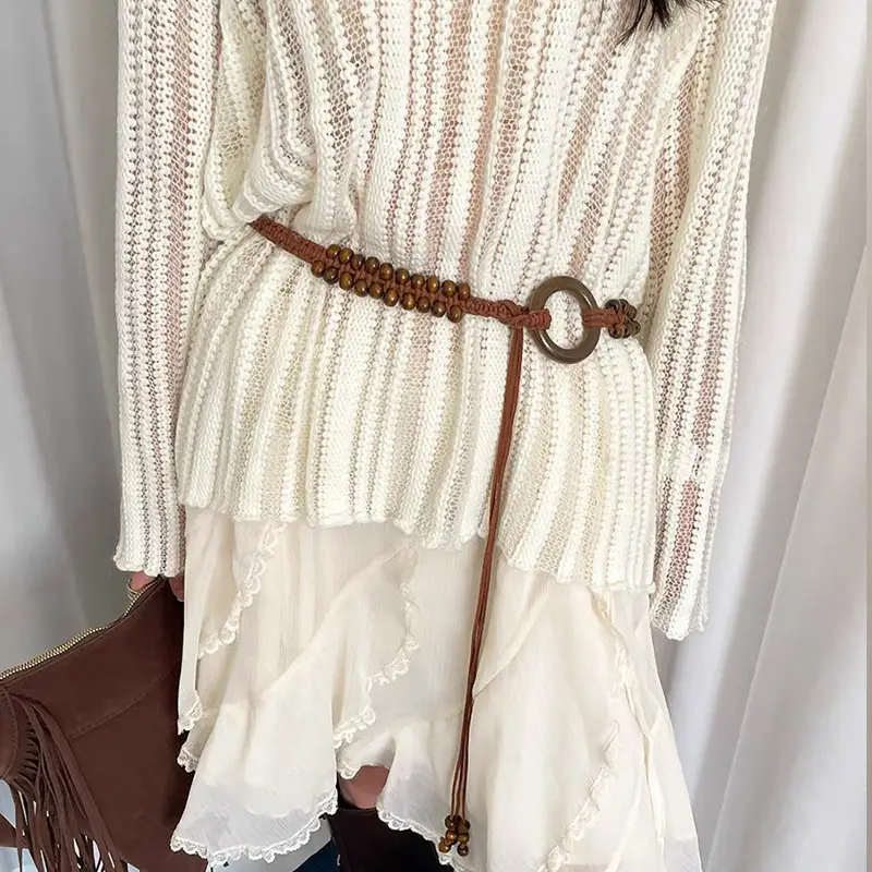 Bohemian Belted Skirt with Waist Chain & Rope Denim Pants - Image 9