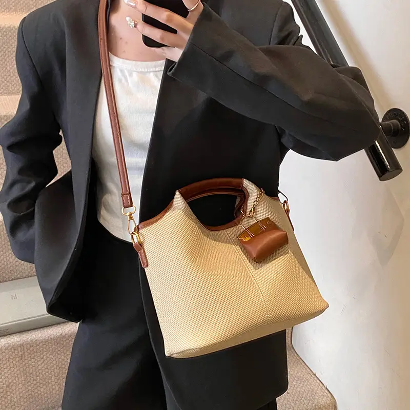 Women's 2-Piece Korean Style Bucket Bag Set Beige - Image 7