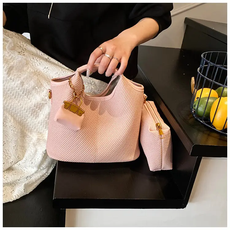 Women's 2-Piece Korean Style Bucket Bag Set Beige — feature 16