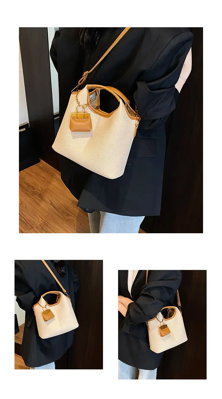 Women's 2-Piece Korean Style Bucket Bag Set Beige — feature 5