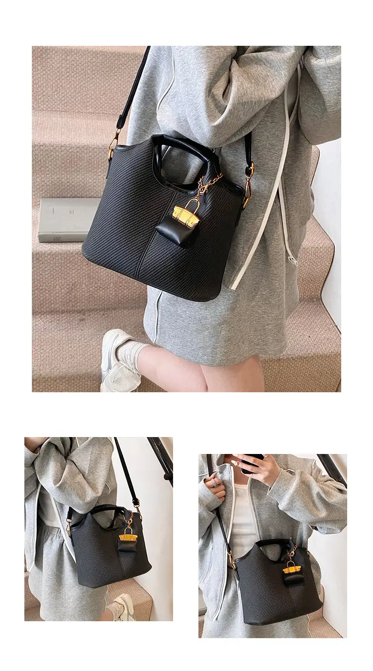 Women's 2-Piece Korean Style Bucket Bag Set Beige — feature 6