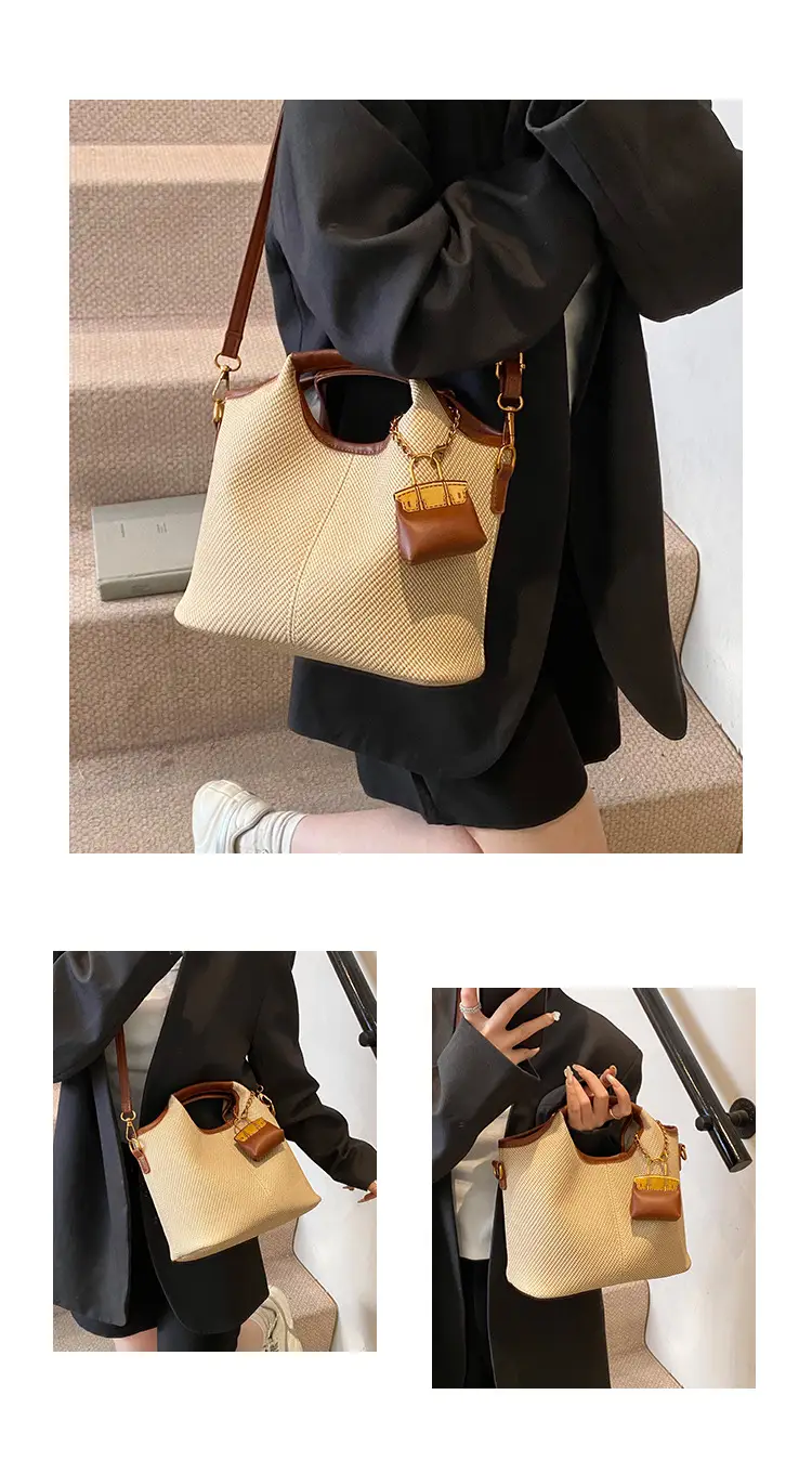 Women's 2-Piece Korean Style Bucket Bag Set Beige — feature 7