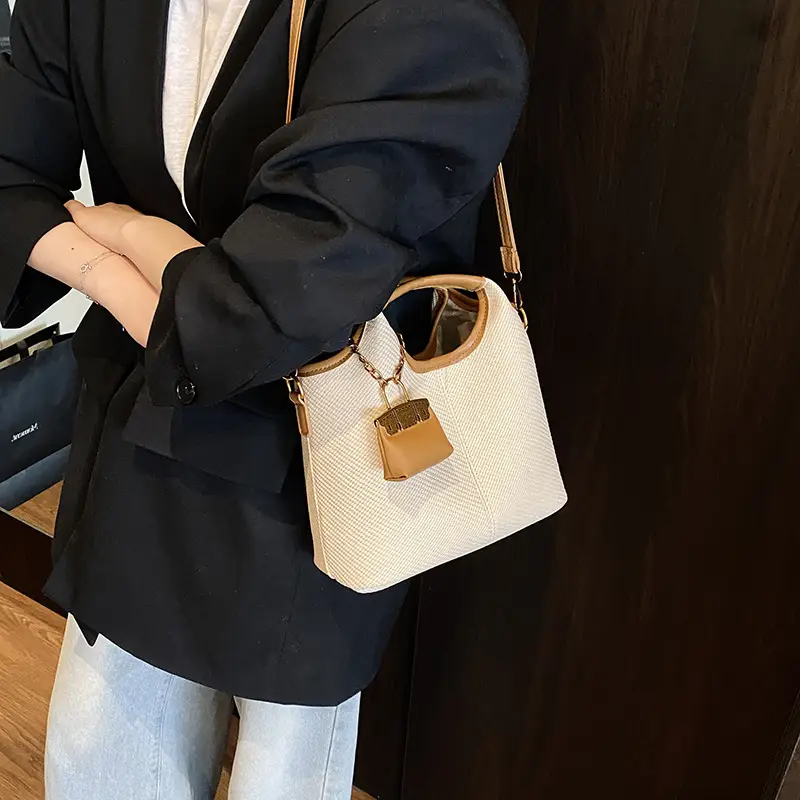 Women's 2-Piece Korean Style Bucket Bag Set Beige - Image 3