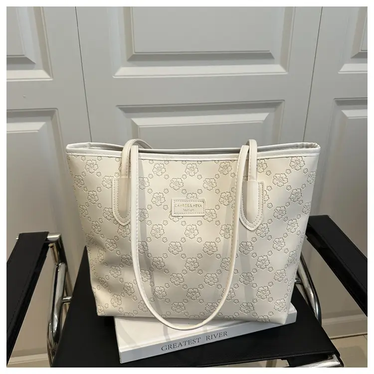 Women's Large Capacity Embroidered Tote Bag White — feature 24