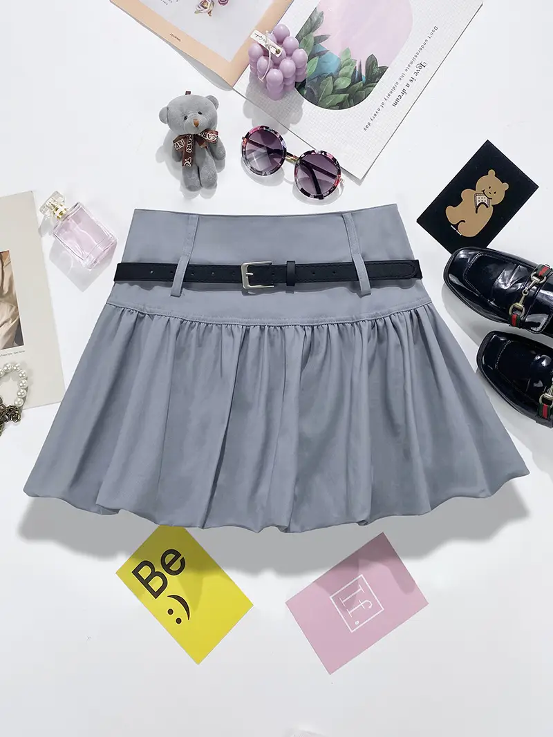 Grey Slim Fit Belted Skirt Summer Wear