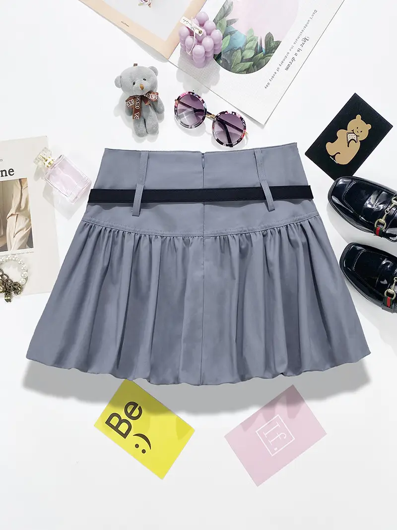 Grey Slim Fit Belted Skirt Summer Wear — feature 11