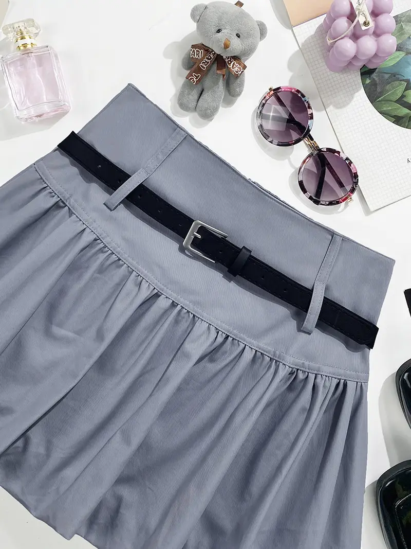Grey Slim Fit Belted Skirt Summer Wear — feature 5