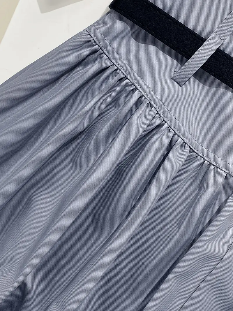 Grey Slim Fit Belted Skirt Summer Wear — feature 8