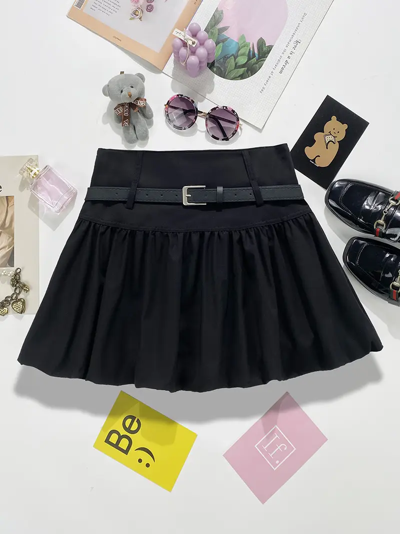 Grey Slim Fit Belted Skirt Summer Wear