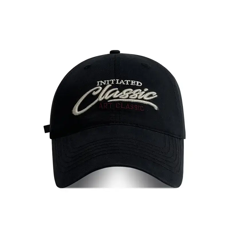 Men's Black Cotton Letter Embroidered Cap 54x60cm
