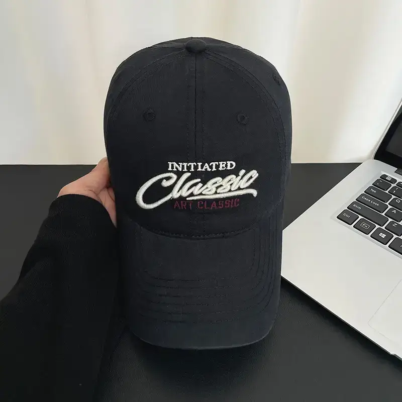 Men's Black Cotton Letter Embroidered Cap 54x60cm — feature 10
